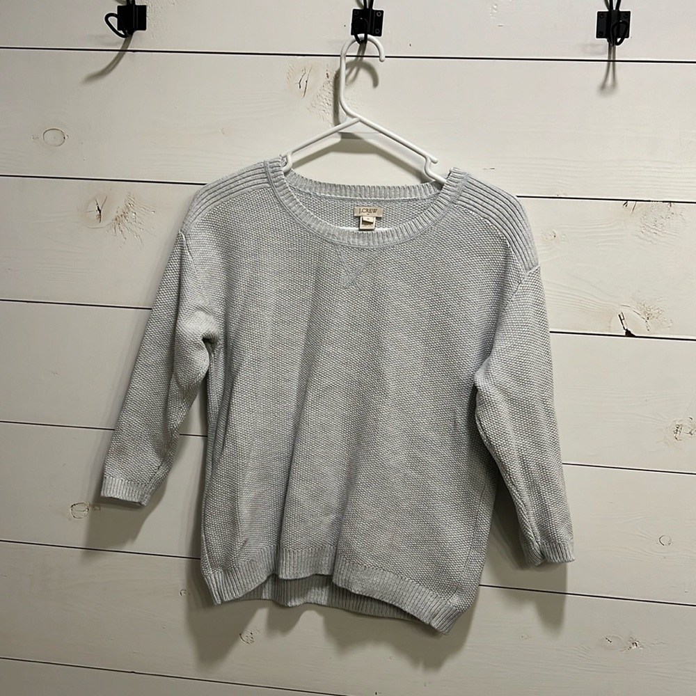Pale blue cotton JCrew 3/4 sleeve sweater